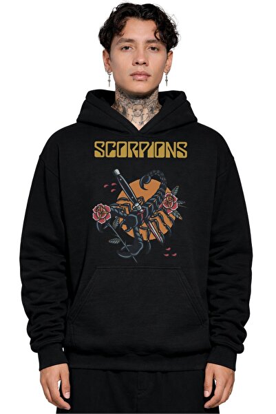 Fuddy Moda Hanorac unisex cu glugă cu imprimeu Scorpions, hanorac supradimens...
