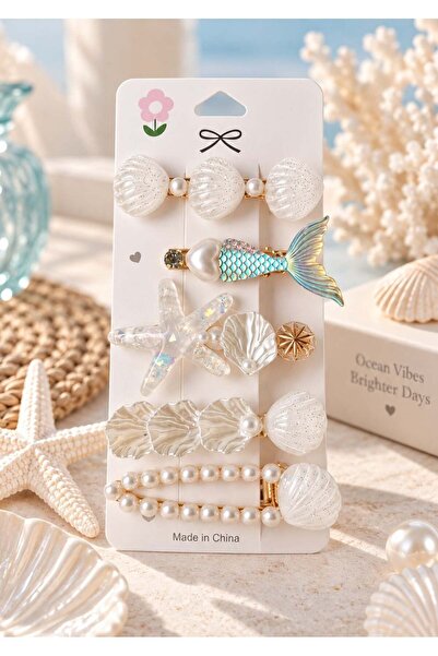 Halley Concept Pearl & Sea Themed 5-Piece Pen Buckle Set White