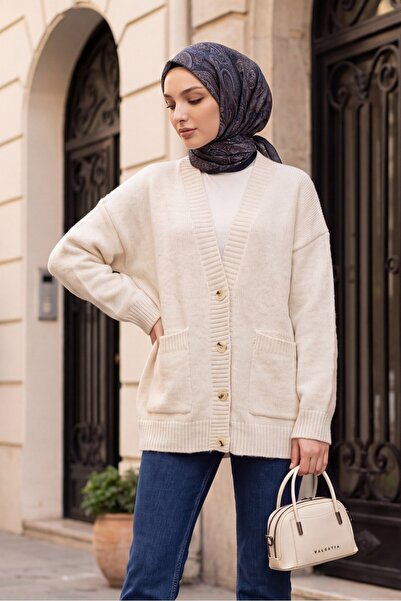 Modamorfo Buttoned Double Pocket Casual Knitwear Cardigan - Stone Color