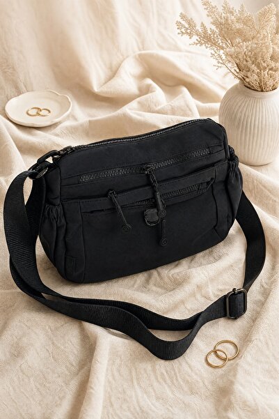 Modamorfo Multi-Compartment Woven Strap Crossbody Bag - Black