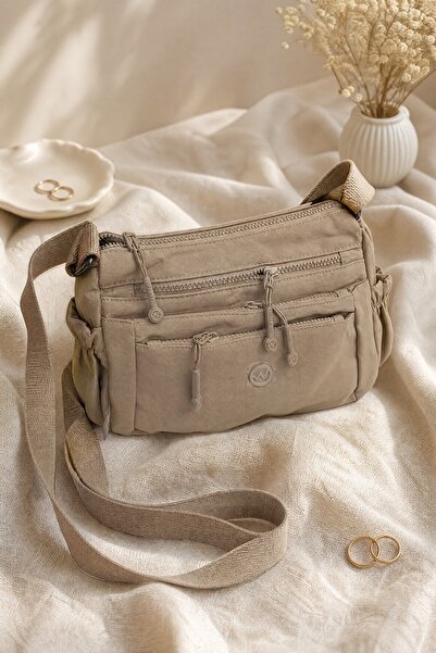 Modamorfo Multi-Compartment Woven Strap Crossbody Bag - Mink