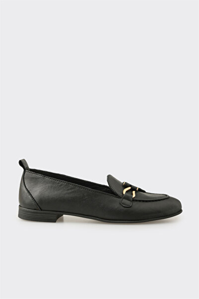 Elle Shoes Siyah Deri Kadın Loafer