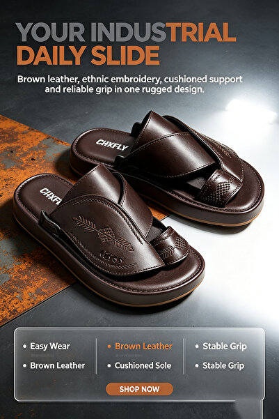 Alnoor Global Store Thick Sole Geometric Patterned Leather Mules for Daily Wear