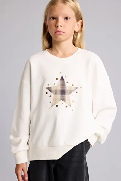 DeFacto Relax Fit Crew Neck Star Detailed Long Sleeve Sweatshirt Girls I6181A...