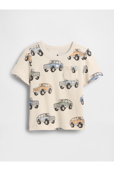 GAP Erkek Bebek Bej Mix & Match Cep T-Shirt