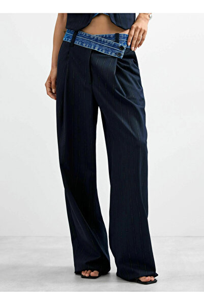 Desigual Lacivert Kadın Regular Fit Asimetrik Pantolon 26WWPW05