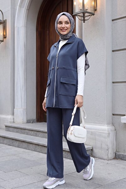 Modamorfo Double Suit with Stand Collar, Zipper Closure, Double Pockets, Elas...