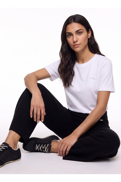 NATIONAL GEOGRAPHIC Ekru Kadın Bisiklet Yaka Relaxed Baskılı T-Shirt N6WL-TST...