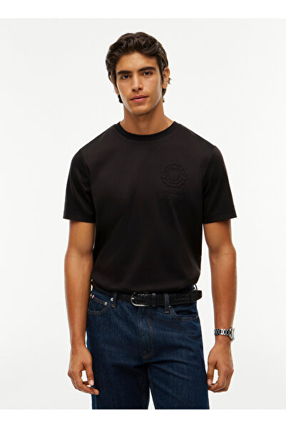 Tommy Hilfiger Siyah Erkek T-Shirt MW0MW44920BDS_INTERLOCK EMBOSSED T