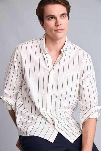 DeFacto Regular Fit Cotton Striped White Men's Shirt E7893Ax/Wt34