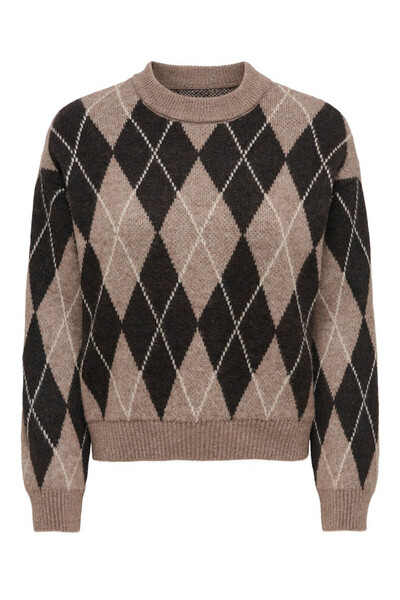 ONLY Jdybıanka L/S Argyle Pullover Light Brown Women's Sweater 15381327