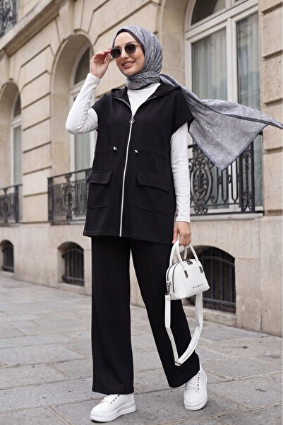 Modamorfo Double Suit with Stand Collar, Zipper Closure, Double Pockets, Elas...