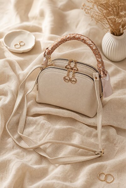 Modamorfo Two-Compartment Scarf Detailed Hanging Bag - Cream
