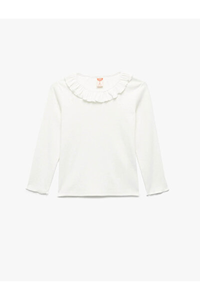 Koton Cotton Ruffle Detail Long Sleeve Crew Neck T-Shirt
