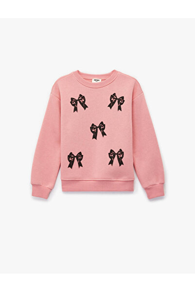 Koton Pink Girls' Sweatshirt with Bow 7Wkg10081Ak