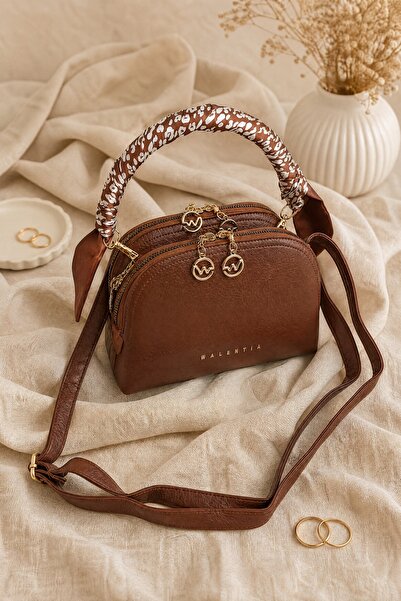Modamorfo Two-Compartment Scarf-Detailed Hanging Bag - Tan