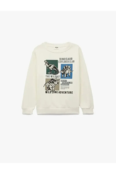 Koton Cotton Crew Neck Long Sleeve Fleece-Lined Printed Sweatshirt