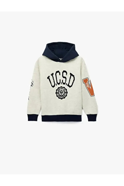 Koton Ruffled Long Sleeve Printed Oversized Hooded Sweatshirt