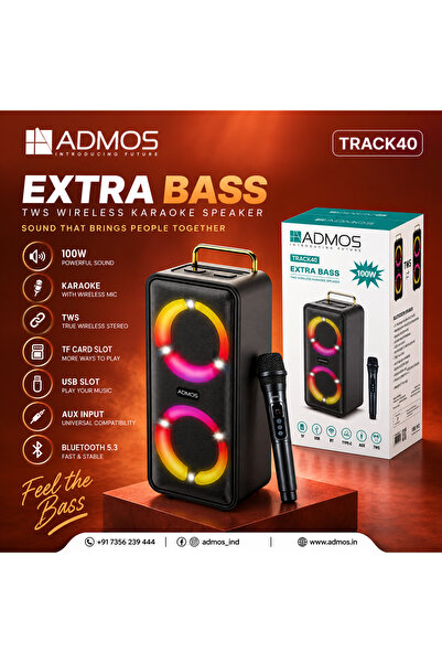 ADMOS 100W Bluetooth Karaoke Speaker | TWS Wireless Party Speaker with RGB Lights, USB, AUX, TF Card & Type-C