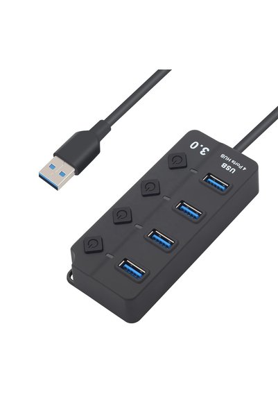 Apera Onezero 1215 Bağımsız Şalterli 4 Portlu Güç Beslemeli USB Hub Çoklayıcı (1x USB 3.0 + 3x USB 2.0) – 1.2 Metre Kablolu Masaüstü Dağıtıcı