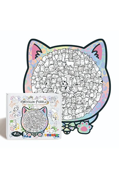 GoldenLike Wooden Cat Jigsaw Puzzle, 135-Piece Unique Shape Animal Puzzle, De...