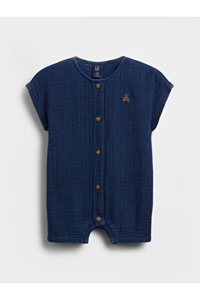 GAP Bebek Koyu Mavi Pamuk Gauze Denim Şort Tulum