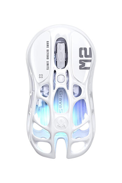 Gravastar ماوس ألعاب لاسلكي ميركوري M2 بدقة 26,000 نقطة في البوصة، مستشعر PAW3395DM - تصميم خفيف الوزن 79 جرام مع تصميم مجوف - 5 أزرار قابلة للبرمجة - 5 أضواء RGB ديناميكية (أبيض)