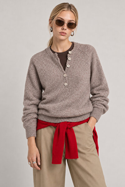 Lovelyİstanbul Wool Blend Buttoned Knitwear Sweater Lki̇0057 Vi̇zon