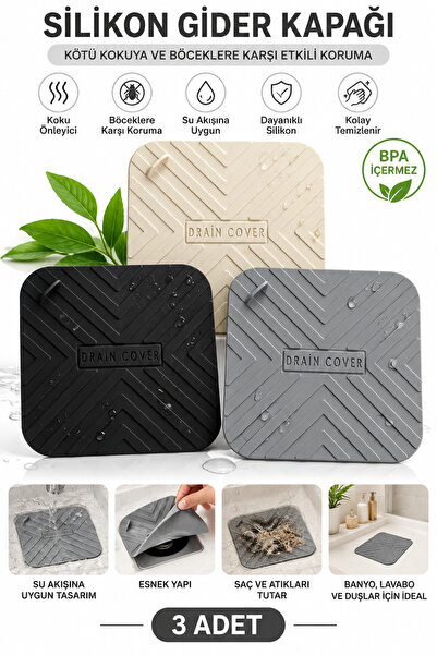 evolis kitchen 3 Adet Kötü Koku Önleyici Silikon Mat Banyo Mutfak Lavabo Balk...