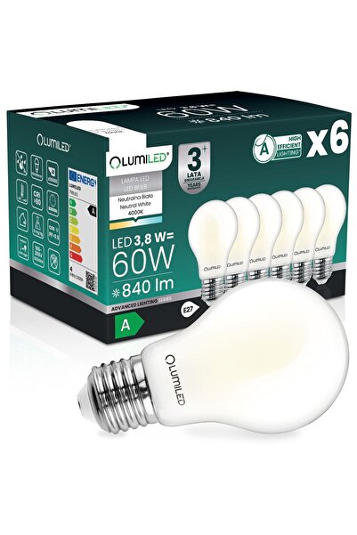 Lumiled 6x Bec LED E27 A60 3.8W 840lm = 60W 4000K Neutră 360 °   Filament CLA...