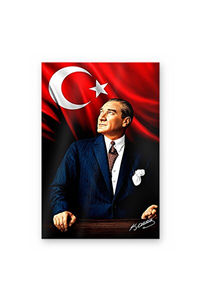 Atatürk ve Türk Bayrağı Temalı Cam Tablo | Şık Ofis ve Salon Duvar Dekoru