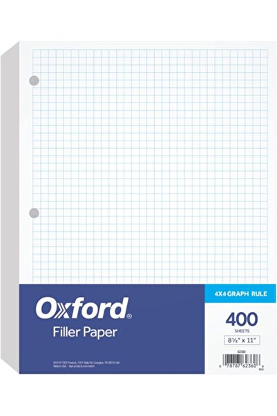 Oxford ورق حشو، 21.6 سم × 28 سم، مسطر بخطوط شبكية 4 × 4، مثقوب بـ 3 ثقوب، ورق...