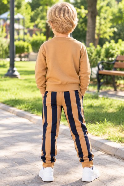 Yalçınoğlu Kids Çocuk Erkek 2 İplik Sweatshirt Şeritli Eşofman Takımı – Çizgili, Günlük Spor Rahat Kalıp