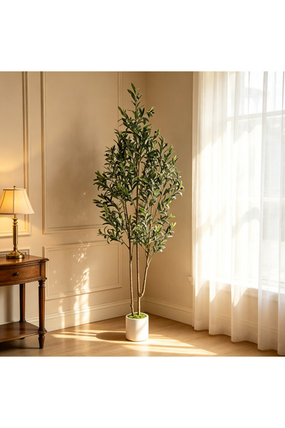 BESTONE Natural Look Faux Olive Tree 182cm Double Stem, Detailed Leaf Veins, ...
