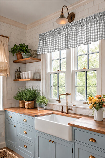 cotton maison Natural Plaid Color Valance Curtain – Gathered Retro Curtain