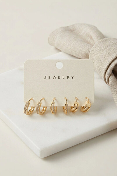 ARMÜZ Gold Color Hoop Model 6-Piece Earring Set