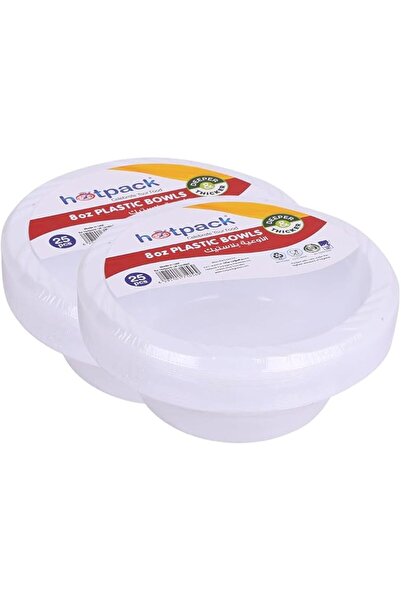 Hotpack Disposable Food Serving White Plastic Bowl 8 ounce, 25-Pieces Pack of 2