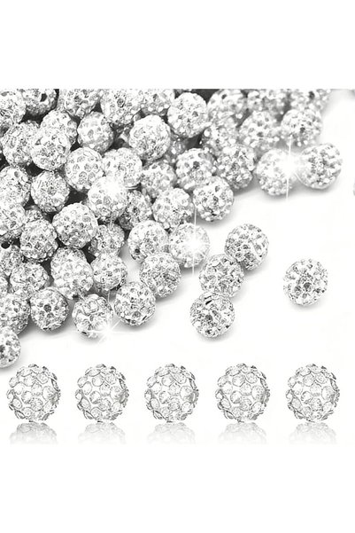 Duomama 100pcs 10mm White Rhinestone Beads - Shiny Crystal Clay Spacer Beads ...