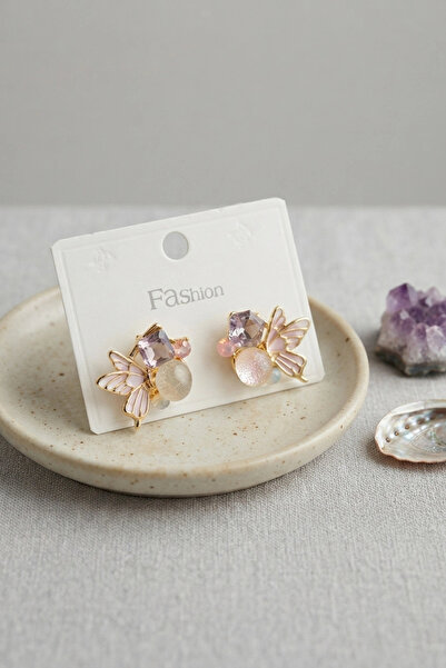 ARMÜZ Butterfly Model Purple Zircon Stone Women's Earrings