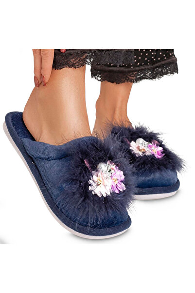 Permani Papuci de damă Ballegra cu flori, bleumarin, 39