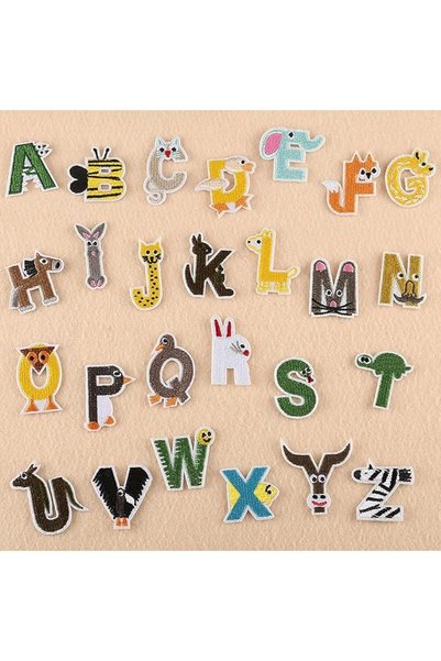 Paporich 26 Pieces Iron on Letters Patches, Animal Letter Patches Alphabet Em...