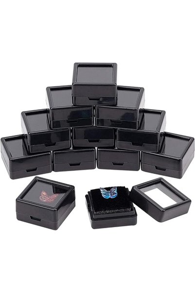 SYOSI 12 PCS Gemstone Display Box, Mini Square Acrylic Jewelry Box, Container...