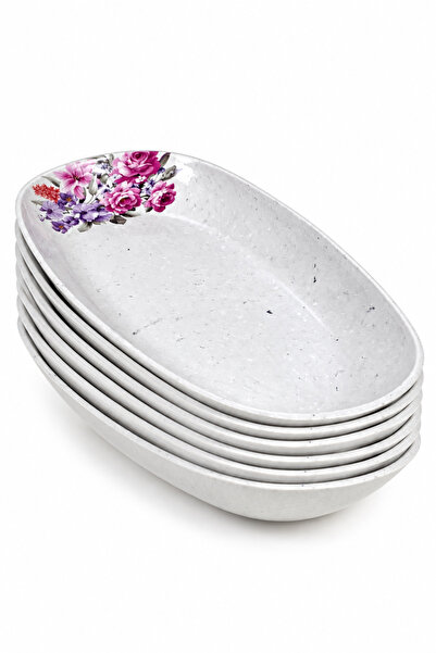 Binbirreyon 6 Adet Çiçek Motifli Granit Desenli Melamin Tabak 29cm Servis Tabağı RA675