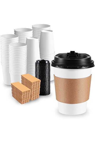 GENERAL WUHUIXOZ [120 SETS ] 12 oz Hot Beverage White Paper Coffee Cup with B...