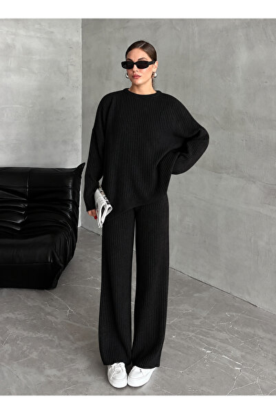 My Blog Black Ribbed Knitwear Set - 2Y4004