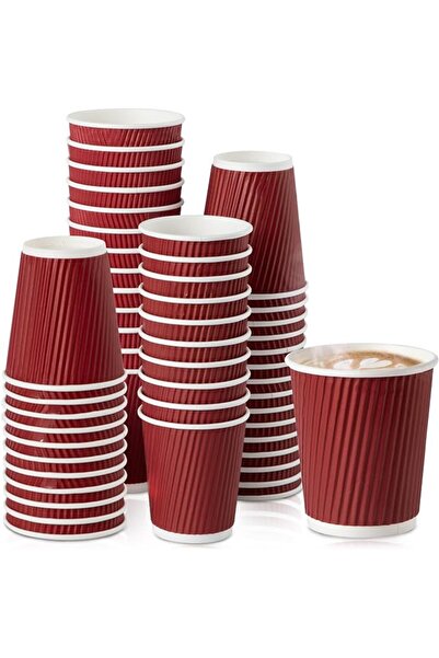 Fit Meal Prep 50 Pack 8 oz Red Disposable Coffee Cups, Corrugated Triple Wall...