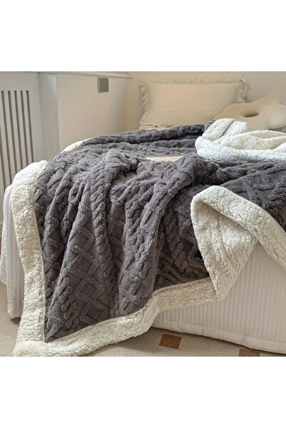 Truva Home Pătură Dublă Cocolino 200x230 cm cu Blăniță Sherpa | Model Tricota...