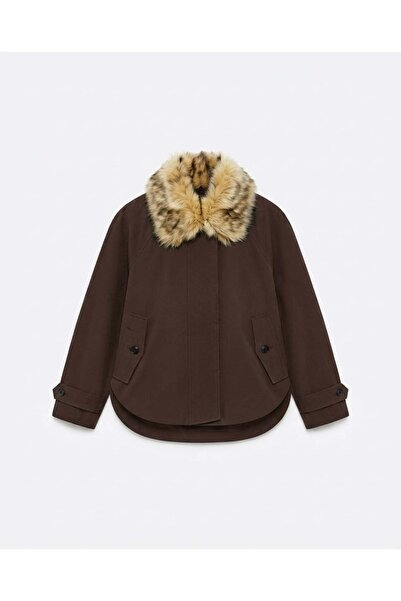 Bade Butik Brown Fur Collar Trench Coat