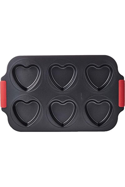Prestige Non Stick Heart Muffin Pan, 6 Pieces, Black