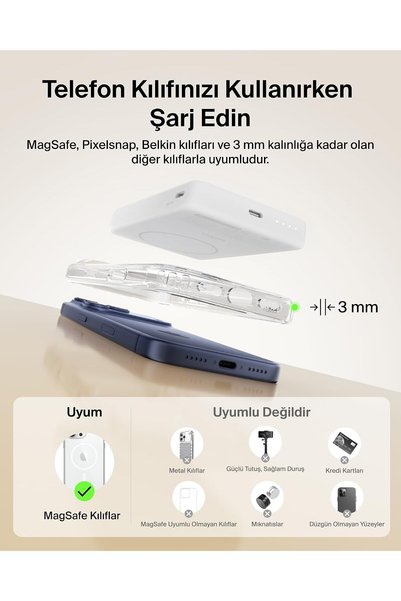 Belkin BoostCharge 10000 mAh İnce Qi2 Sertifikalı Magsafe Stantlı Power Bank